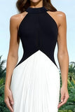 Black and White High Neck Backless Long Formal Dress
