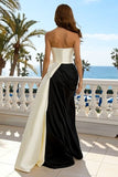 Black and White Strapless Mermaid Long Formal Dress with Bow