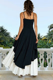 Black and White Spaghetti Straps A Line Long Formal Dress