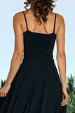 Black and White Spaghetti Straps A Line Long Formal Dress