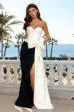 Black and White Sweetheart Mermaid Long Formal Dress with Bow