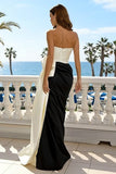 Black and White Sweetheart Mermaid Long Formal Dress with Bow