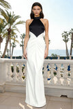 Black and White High Neck Sheath Long Formal Dress