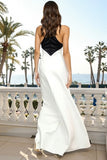 Black and White High Neck Sheath Long Formal Dress