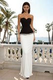 Sparkly Black and White Sweetheart Mermaid Long Formal Dress with Beading