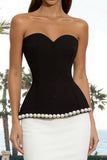 Sparkly Black and White Sweetheart Mermaid Long Formal Dress with Beading