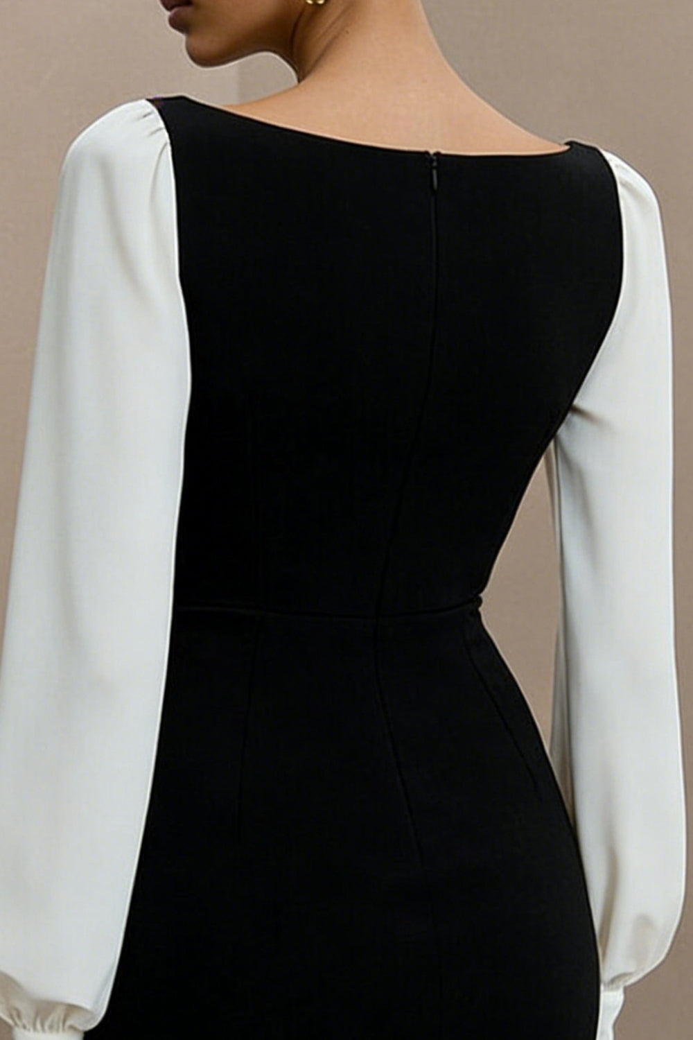 Black and White Bateau Neck Pencil Short Work Dress with Sleeves