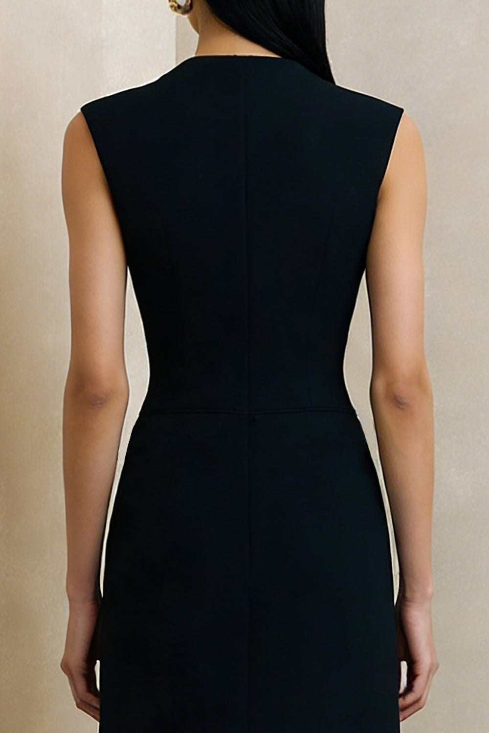 Zapakasa Women Black Midi Work Dress A Line V-Neck Interview Dress with Buttons Zapakasa Women Black Midi Work Dress A Line V-Neck Interview Dress with Buttons