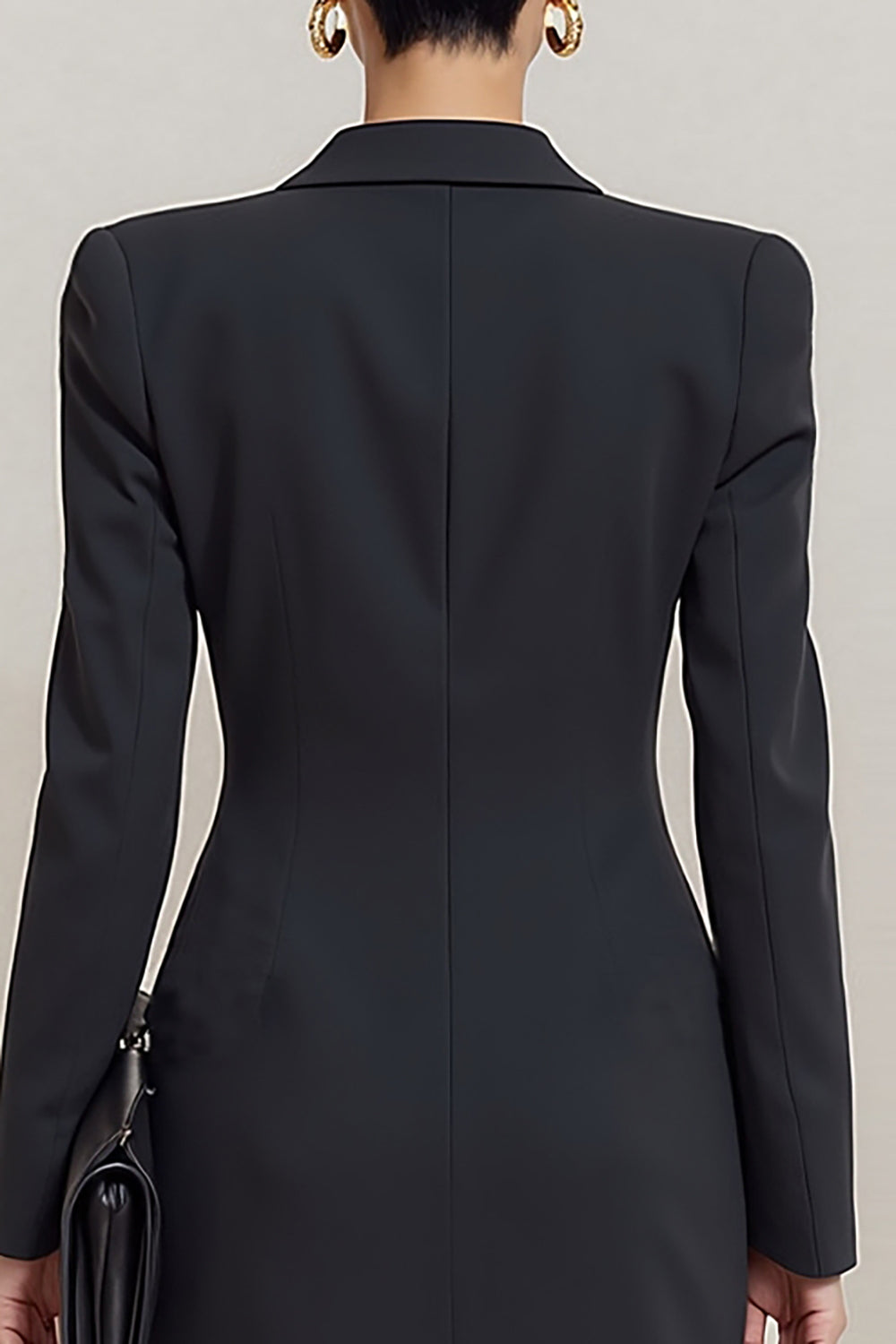 Black Peak Lapel Double Breasted Short Blazer Dress with Sleeves