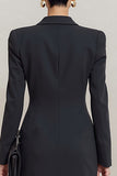 Black Peak Lapel Double Breasted Short Blazer Dress with Sleeves