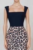 Black and Brown Leopard Print Pencil Midi Work Dress