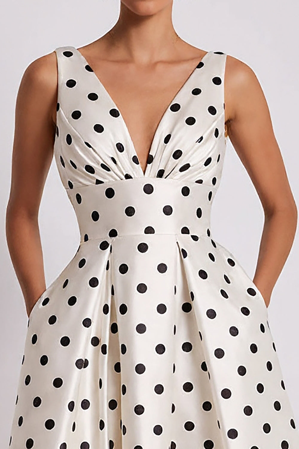 White and Black Polka Dots A Line Midi Work Dress