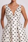 White and Black Polka Dots A Line Midi Work Dress
