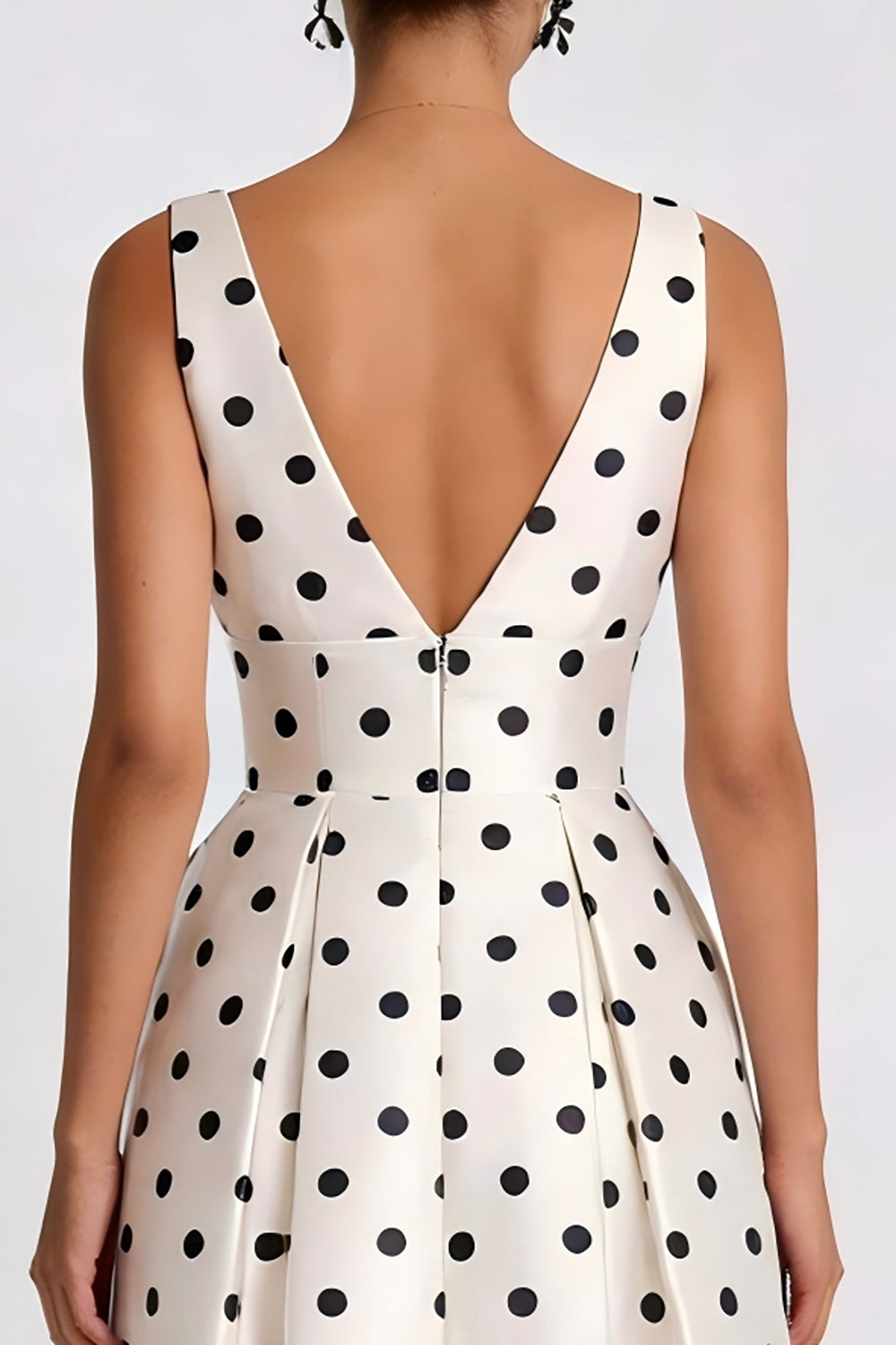 White and Black Polka Dots A Line Midi Work Dress