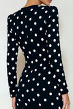 Black and White Polka Dots Pencil Midi Work Dress with Sleeves