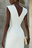 Ivory Pencil Single Breasted Midi Work Dress with Slit