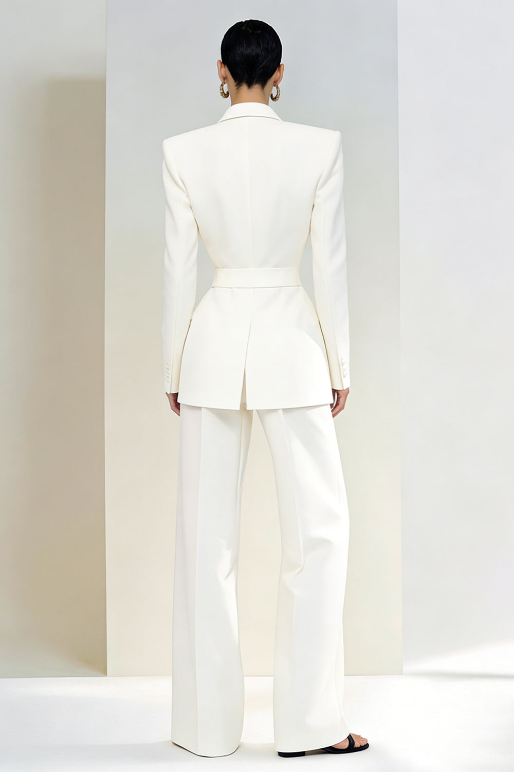 2 Piece Ivory Peak Lapel Single Breasted Business Suits with Sleeves