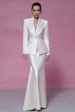 Ivory 2 Piece Satin Peak Lapel Mermaid Business Suits