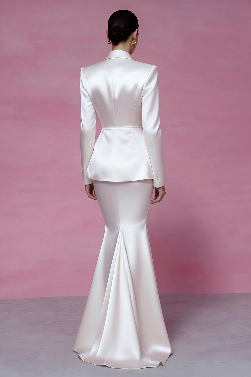 Ivory 2 Piece Satin Peak Lapel Mermaid Business Suits