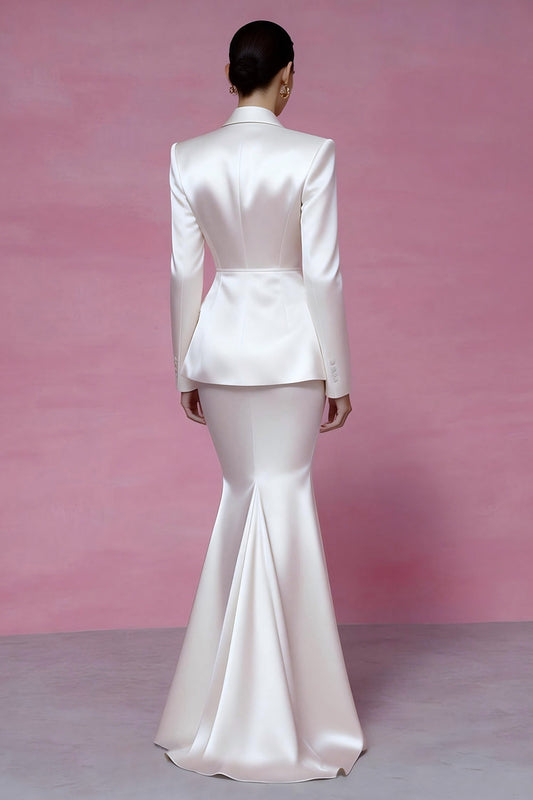 Ivory 2 Piece Satin Peak Lapel Mermaid Business Suits