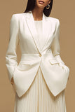 Ivory 2 Piece A Line Pleated Single Breasted Business Suits