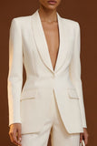 2 Piece Ivory Satin Single Breasted Shawl Lapel Business Suits