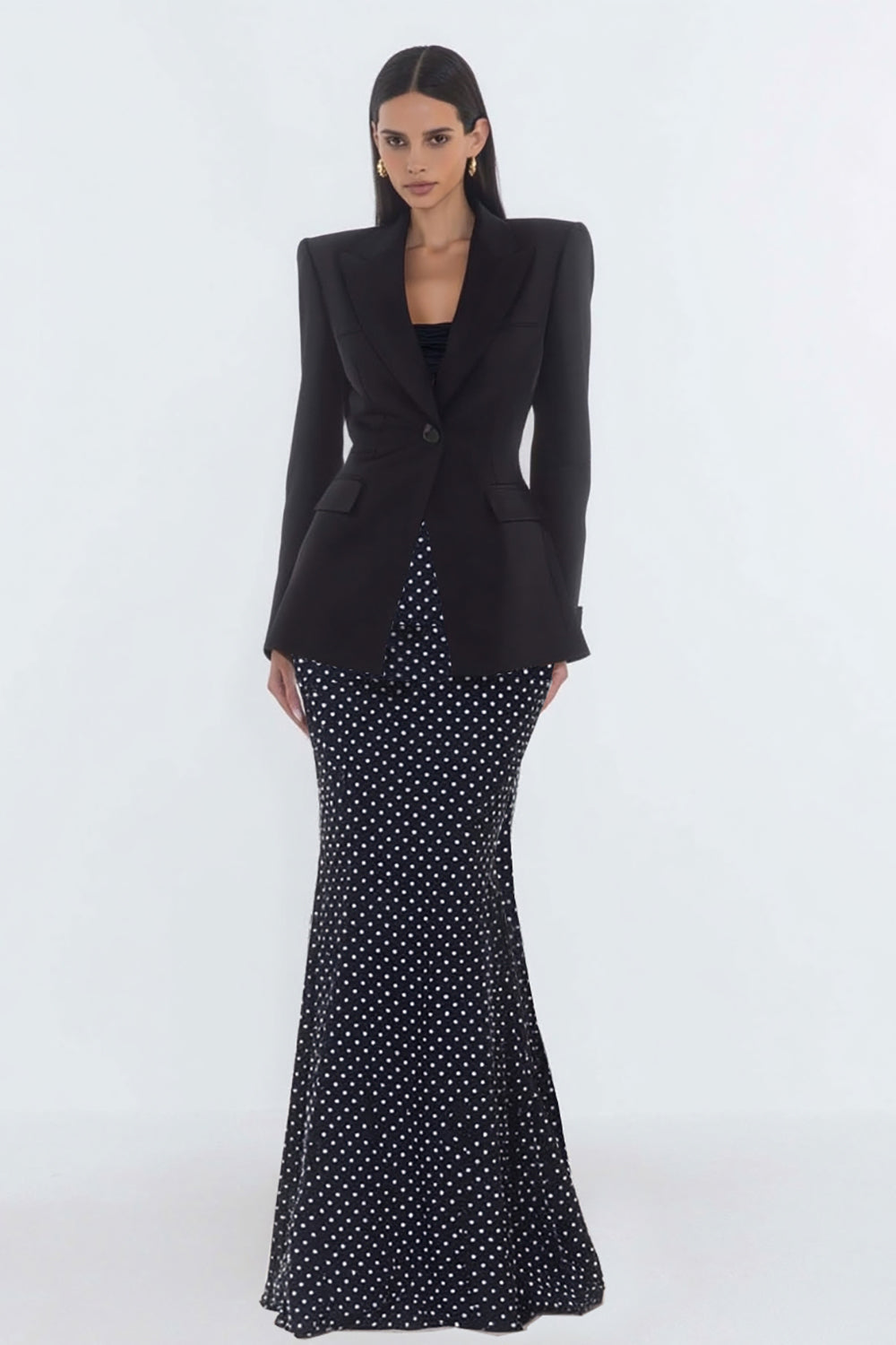 2 Piece Black Polka Dots Mermaid Peak Lapel Business Suits