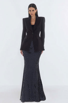 2 Piece Black Polka Dots Mermaid Peak Lapel Business Suits