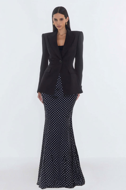 2 Piece Black Polka Dots Mermaid Peak Lapel Business Suits