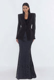 2 Piece Black Polka Dots Mermaid Peak Lapel Business Suits