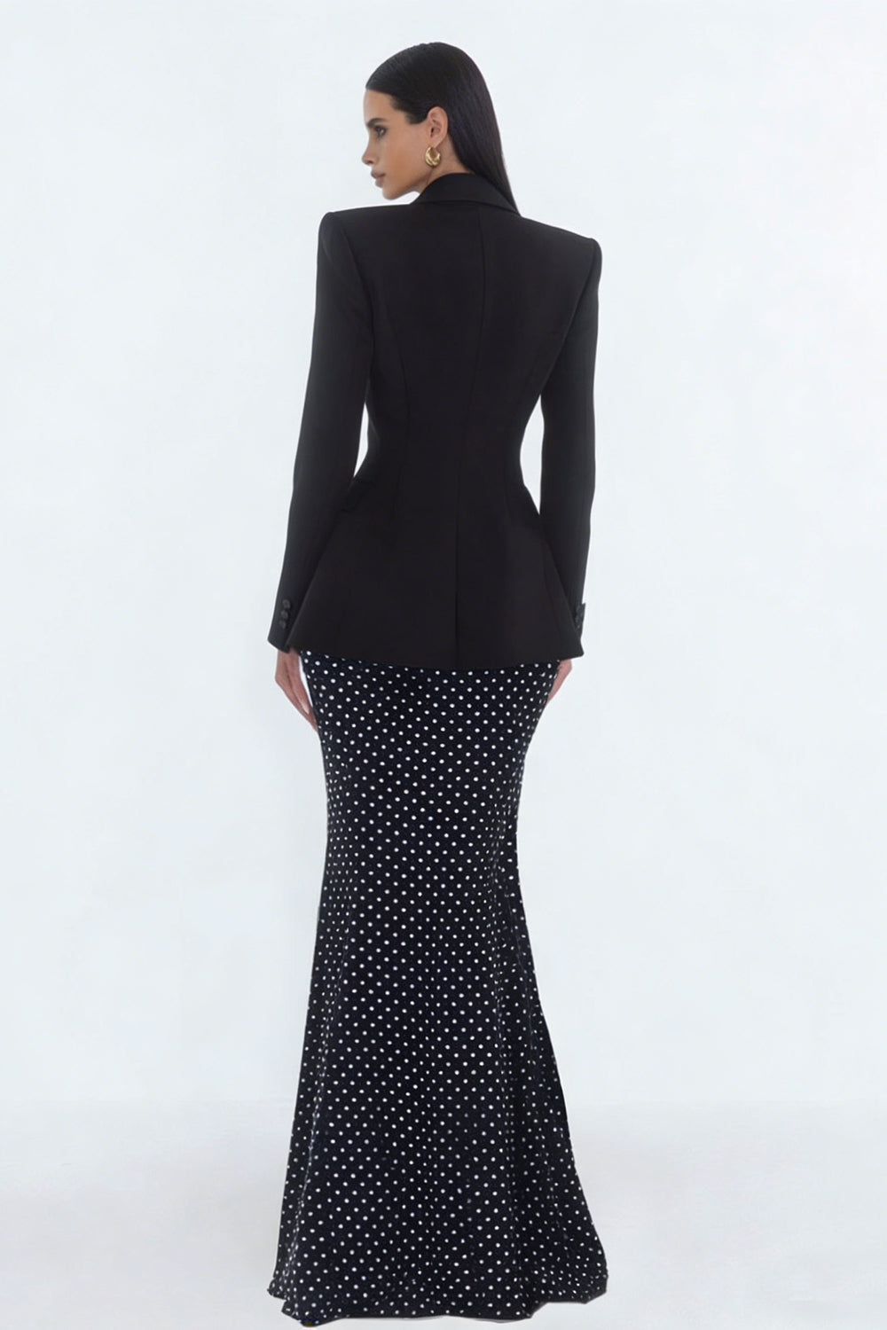 2 Piece Black Polka Dots Mermaid Peak Lapel Business Suits