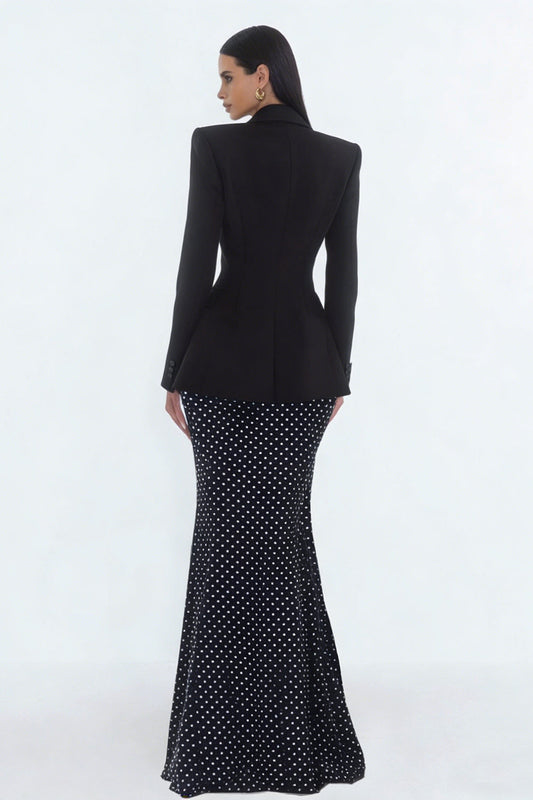 2 Piece Black Polka Dots Mermaid Peak Lapel Business Suits
