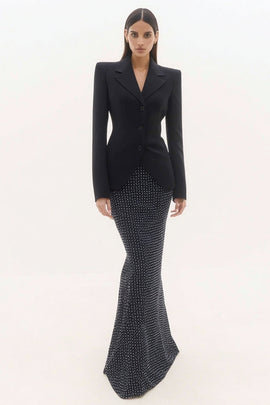 Black Mermaid 2 Piece Polka Dots Notched Lapel Business Suits