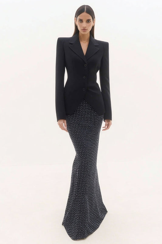 Black Mermaid 2 Piece Polka Dots Notched Lapel Business Suits