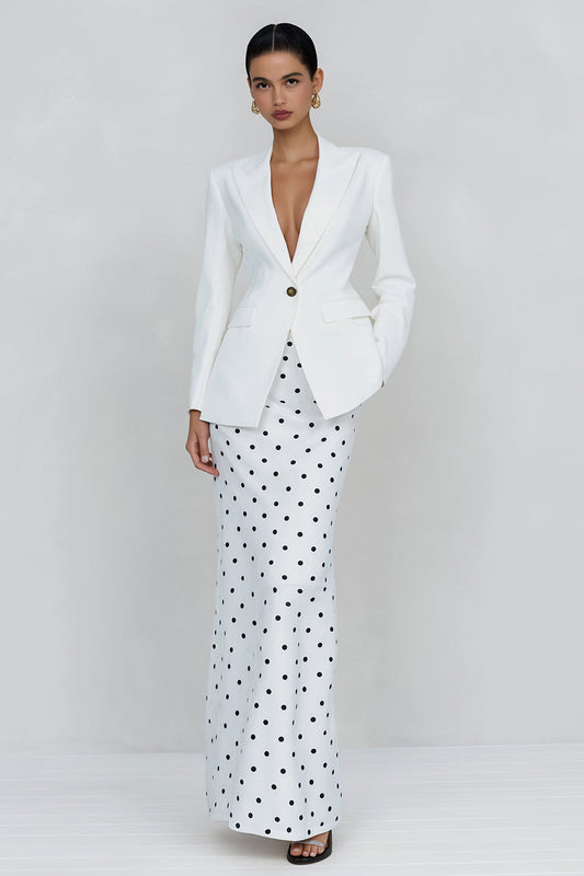 2 Piece Ivory Sheath Polka Dots Peak Lapel One Button Business Suits