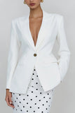 2 Piece Ivory Sheath Polka Dots Peak Lapel One Button Business Suits