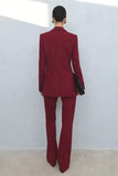 2 Piece Burgundy Peak Lapel Double Breasted Long Sleeves Prom Suits