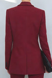 2 Piece Burgundy Peak Lapel Double Breasted Long Sleeves Prom Suits
