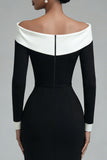 Black Pencil Off the Shoulder Midi Work Dress with Slit