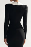Black Shawl Lapel Pencil Long Sleeves Midi Blazer Dress with Slit