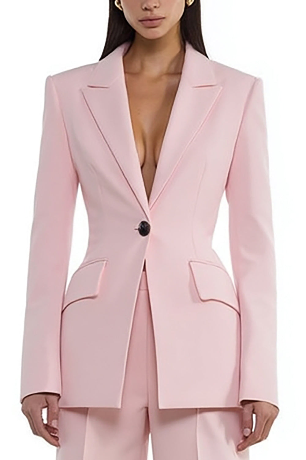 Zapakasa Women Light Pink 2 Piece Prom Suits with Sleeves One Button Single Breasted Peak Lapel Work Pantsuits Zapakasa Women Light Pink 2 Piece Prom Suits with Sleeves One Button Single Breasted Peak Lapel Work Pantsuits