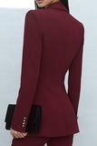 2 Piece Burgundy Shawl Lapel Double Breasted Prom Suits with Sleeves