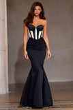 Black and White Mermaid Strapless Long Corset Prom Dress