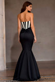 Black and White Mermaid Strapless Long Corset Prom Dress