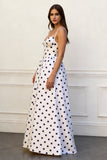 Black and White Dots A Line Spaghetti Straps Long Prom Dress