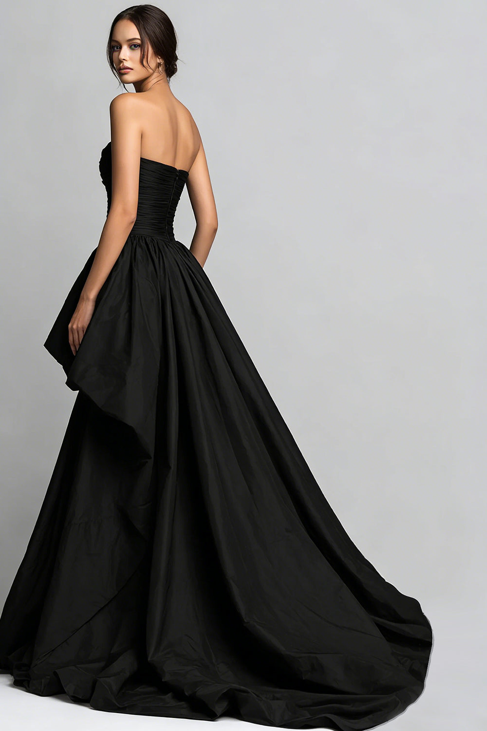 Black Sweetheart Ruched High-Low Prom Dress