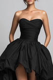 Black Sweetheart Ruched High-Low Prom Dress