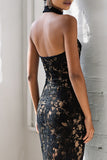 Black Mermaid Lace Halter Long Prom Dress