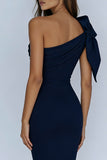 Navy One Shoulder Mermaid Long Prom Dress