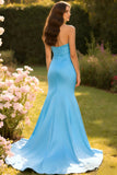 Champagne Satin Mermaid Sweetheart Long Prom Dress